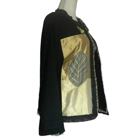MAGIC JACKET Sz ? Women's Linen Black Beige Gold "One of a Kind" Jacket Handmade - Picture 5 of 10